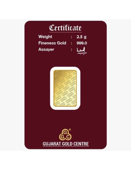 Gujrat Gold Centre Gold Bar Of 2.5 Gram 24Kt in 999 Purity / Fineness