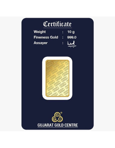 Gujarat Gold Centre Gold Bar Of 10 Gram 24Kt in 999 Purity / Fineness