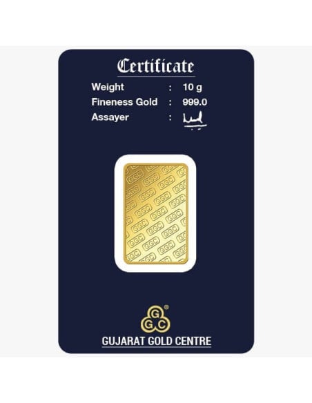 Gujrat Gold Centre Gold Bar Of 10 Gram 24Kt in 999 Purity / Fineness