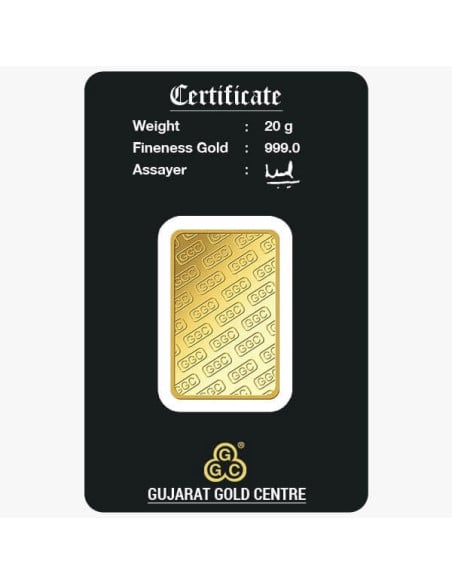 Gujrat Gold Centre Gold Bar Of 20 Gram 24Kt in 999 Purity / Fineness