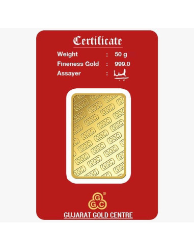 Gujrat Gold Centre Gold Bar Of 50 Gram 24Kt in 999 Purity / Fineness