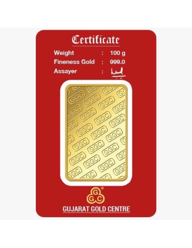 Gujrat Gold Centre Gold Bar Of 100 Gram 24Kt in 999 Purity / Fineness