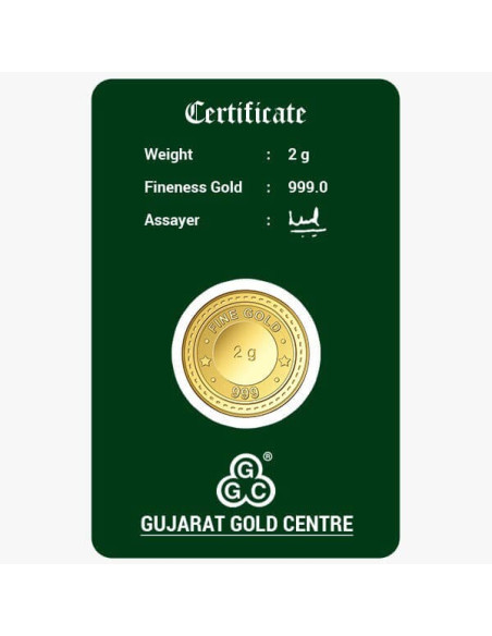 Gujrat Gold Centre Gold Coin Of 2 Gram 24Kt in 999 Purity / Fineness