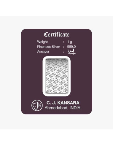 Gujrat Gold Centre Silver Bar Of 1 Gram in 999 24Kt Purity Fineness 