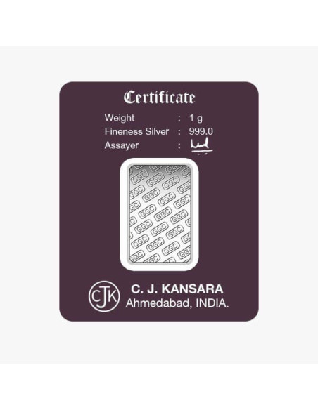 Gujrat Gold Centre Silver Bar Of 1 Gram in 999 24Kt Purity Fineness 