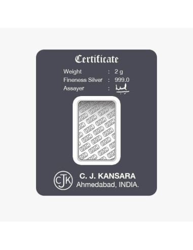 Gujrat Gold Centre Silver Bar Of 2 Gram in 999 24Kt Purity Fineness 