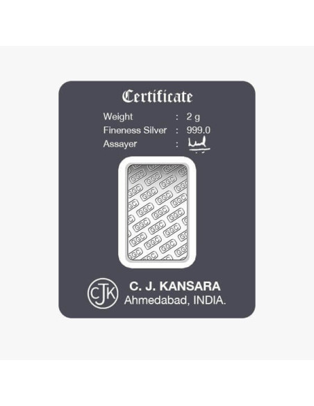 Gujrat Gold Centre Silver Bar Of 2 Gram in 999 24Kt Purity Fineness 