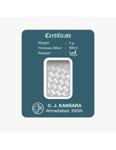 Gujrat Gold Centre Silver Bar Of 5 Gram in 999 24Kt Purity Fineness 