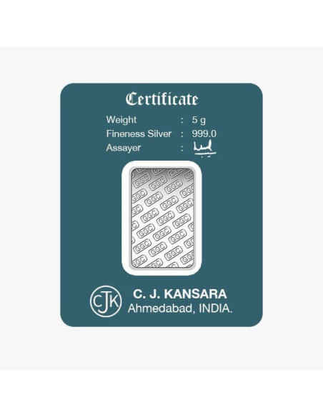 Gujrat Gold Centre Silver Bar Of 5 Gram in 999 24Kt Purity Fineness 