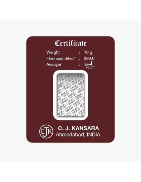 Gujrat Gold Centre Silver Bar Of 10 Gram in 999 24Kt Purity Fineness 