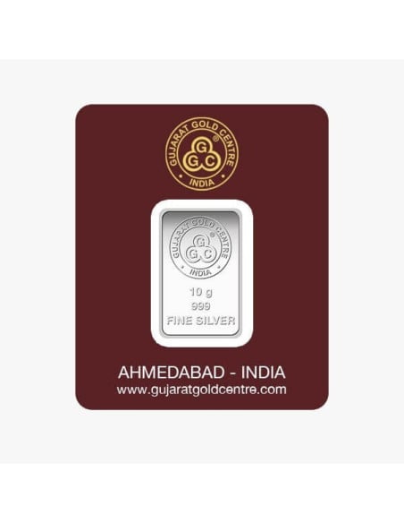 Gujrat Gold Centre Silver Bar Of 10 Gram in 999 24Kt Purity Fineness 