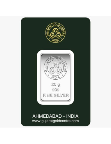 Gujrat Gold Centre Silver Bar Of 20 Gram in 999 24Kt Purity Fineness 