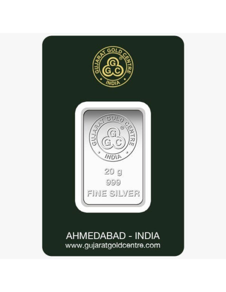 Gujrat Gold Centre Silver Bar Of 20 Gram in 999 24Kt Purity Fineness 
