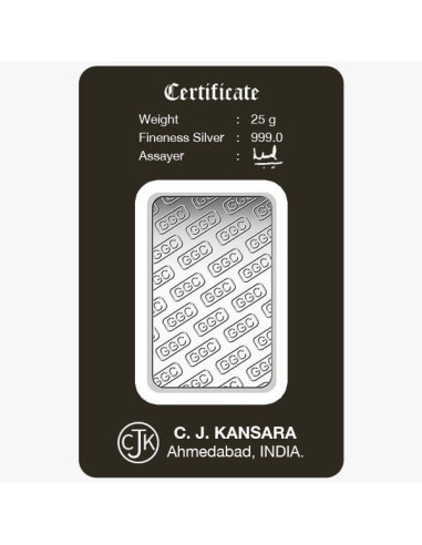 Gujrat Gold Centre Silver Bar Of 25 Gram in 999 24Kt Purity Fineness 