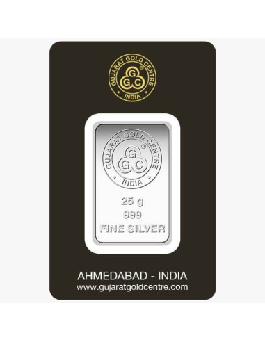 Gujrat Gold Centre Silver Bar Of 25 Gram in 999 24Kt Purity Fineness 