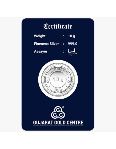 Gujrat Gold Centre Silver Coin Of 10 Gram in 999 24Kt Purity Fineness 