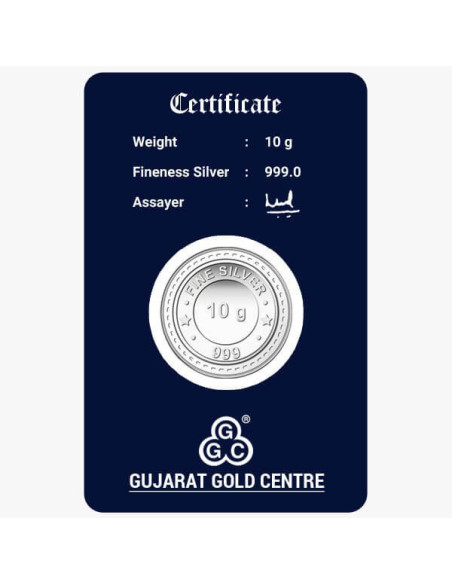 Gujrat Gold Centre Silver Coin Of 10 Gram in 999 24Kt Purity Fineness 