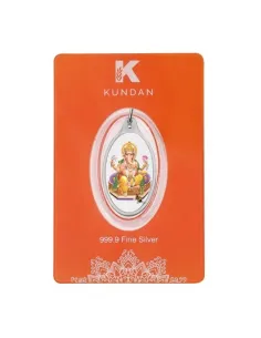 Kundan Silver Oval Color Ganesh Pendant Of 5.11 Grams in 999 Purity / Fineness