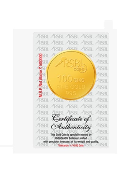 RSBL Gold Coin 100 Grams 24Kt Gold 995 Purity Fineness