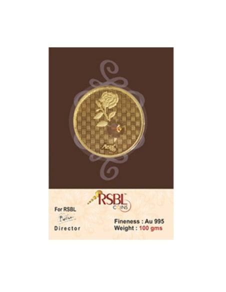 RSBL Gold Coin 100 Grams 24Kt Gold 995 Purity Fineness