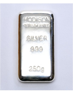 Modison Silver Casted Bar of 250 Grams in 999 Purity /Fineness