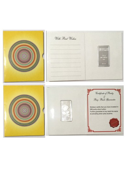 Modison Silver Bar of 25 Grams in 24Kt 999 Purity Fineness in Paper Folder Packing