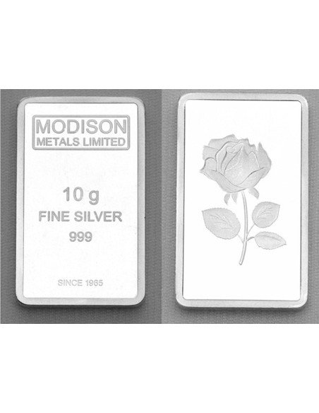 Modison Silver Bar of 10 Grams in 24Kt 999 Purity Fineness in Paper Folder Packing