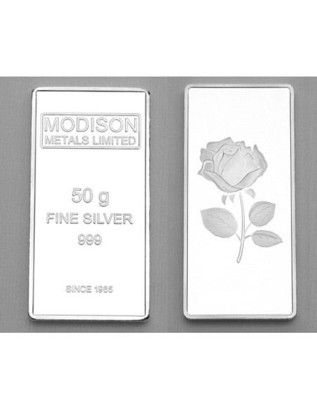 Modison Silver Bar of 50 Grams in 24Kt 999 Purity Fineness in Flap Packing