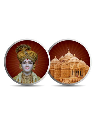 Mohur Color Akshardham TempleSilver Coin Of 10 Gram in 999 Purity / Fineness