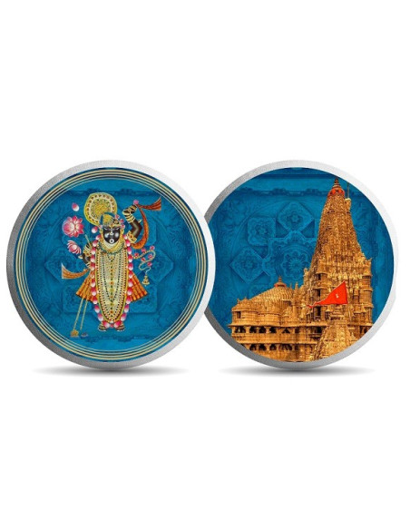 MOHUR Color Dwarkadhish Temple Silver Coin Of 10 Gram in 999 Purity / Fineness