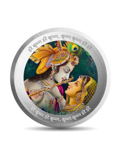 Mohur Color Radhe Krishna Silver Coin Of 10 Gram in 999 Purity / Fineness