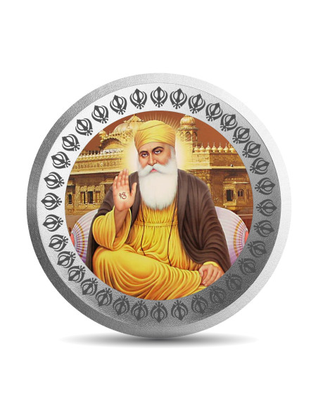 MOHUR Color Gurunanak Silver Coin Of 50 Gram in 999 Purity / Fineness