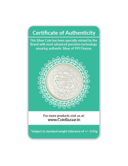 Goddess Mahalakshmi Prasanna Silver Coin of 20 Gram in 999 Purity / Fineness