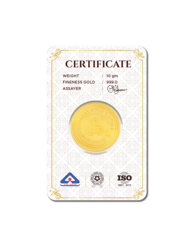 Gujarat Gold Centre Goddess Lakshmi Gold Coin Of 10 Gram 24Kt in 999 Purity / Fineness