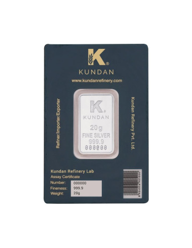 Kundan Color Peacock Silver Bar of 20 Gram in 999.9 Purity / Fineness in Certi Card