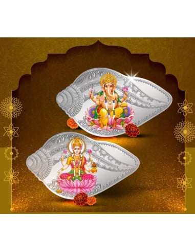 MMTC-PAMP 50gm Laxmi Ganesh Shankh Silver Coloured Coins of 25 Gram Laxmiji and 25 Gram Ganeshji in 999.9 Purity / Fineness