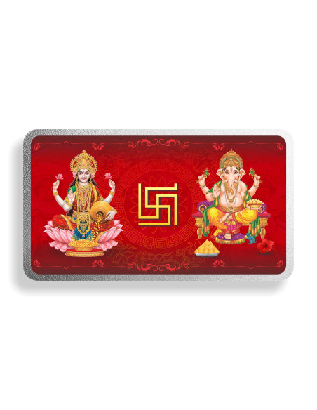 MOHUR Color Lakshmi Ganesh Silver Bar Of 10 Gram in 999 Purity / Fineness