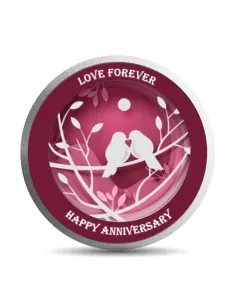Mohur Color Happy Anniversary Silver Coin Of 10 Gram in 999 Purity / Fineness