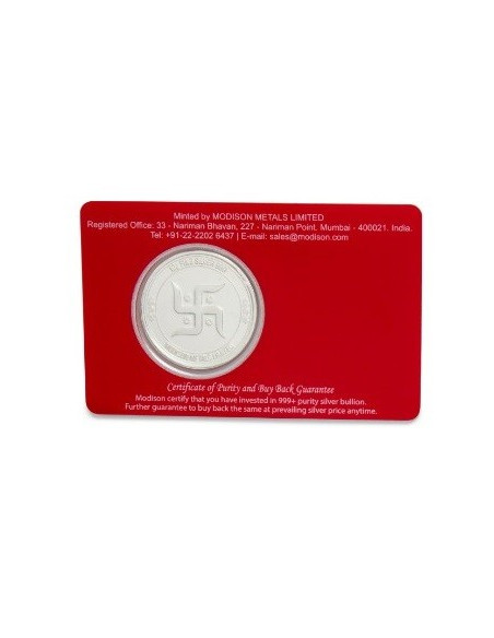 Modison Lakshmi Silver Coin of 10 Grams in 24Kt 999 Purity Fineness