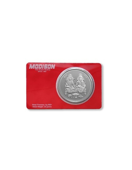 Modison Lakshmi Ganesh Silver Coin of 20 Grams in 24Kt 999 Purity Fineness