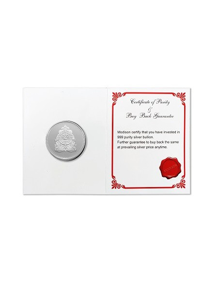 Modison Jagannath  Silver Coin of 20 Grams in 24Kt 999 Purity Fineness in Folder Packing