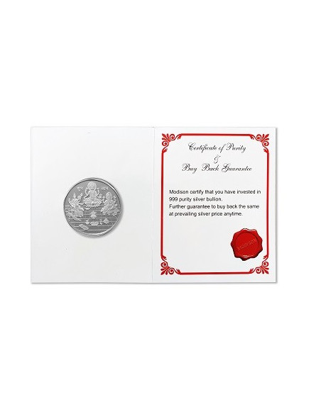 Modison Trimurti Silver Coin of 20 Grams in 24Kt 999 Purity Fineness in Folder Packing