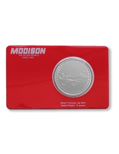 Modison Congratulation Silver Coin of 10 Grams in 24Kt 999 Purity Fineness