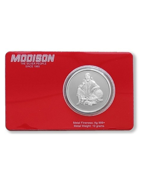Modison Sai Baba Silver Coin of 10 Grams in 24Kt 999 Purity Fineness