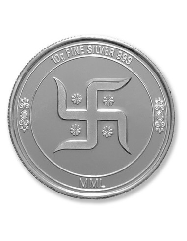 Modison Lakshmi Ganesh Silver Coin of 10 Grams in 24Kt 999 Purity Fineness in Folder Packing