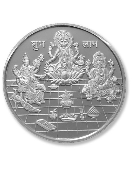 Modison Trimurti Silver Coin of 10 Grams in 24Kt 999 Purity Fineness in Paper Folder Packing