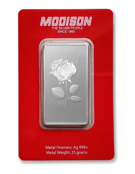 Modison Silver Bar of 25 Grams in 24Kt 999 Purity Fineness in Certicard
