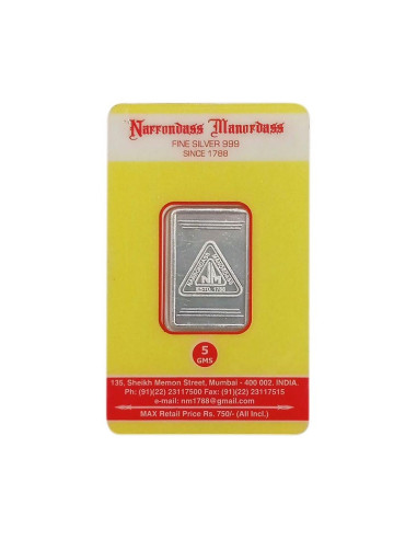 Narrondass Manordass Silver Bar Of 5 Grams in 999 Purity