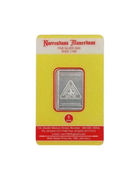 Narrondass Manordass Silver Bar Of 5 Grams in 999 Purity