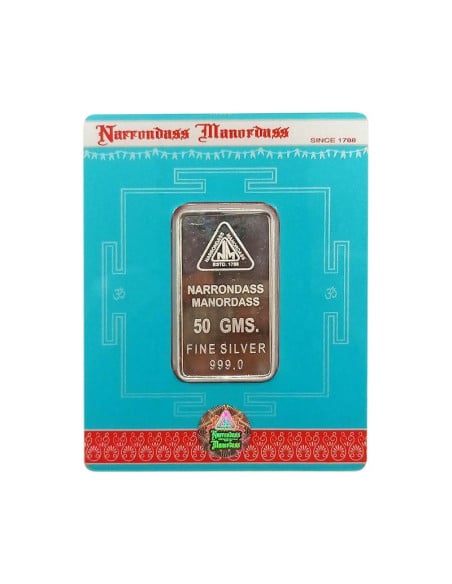 Narrondass Manordass Silver Bar Of 50 Grams in 999 Purity